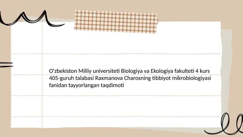 Tibbiyot mikrobiologiyasi fanidantayyorlangan taqdimot