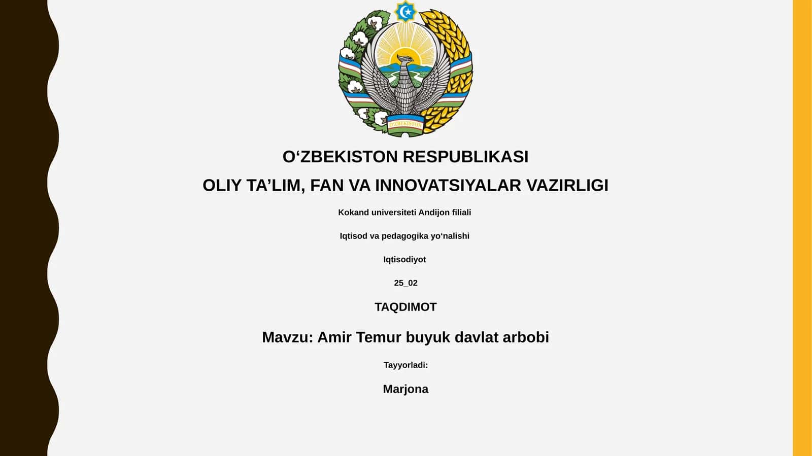 Amir Temur buyuk davlat arbobi
