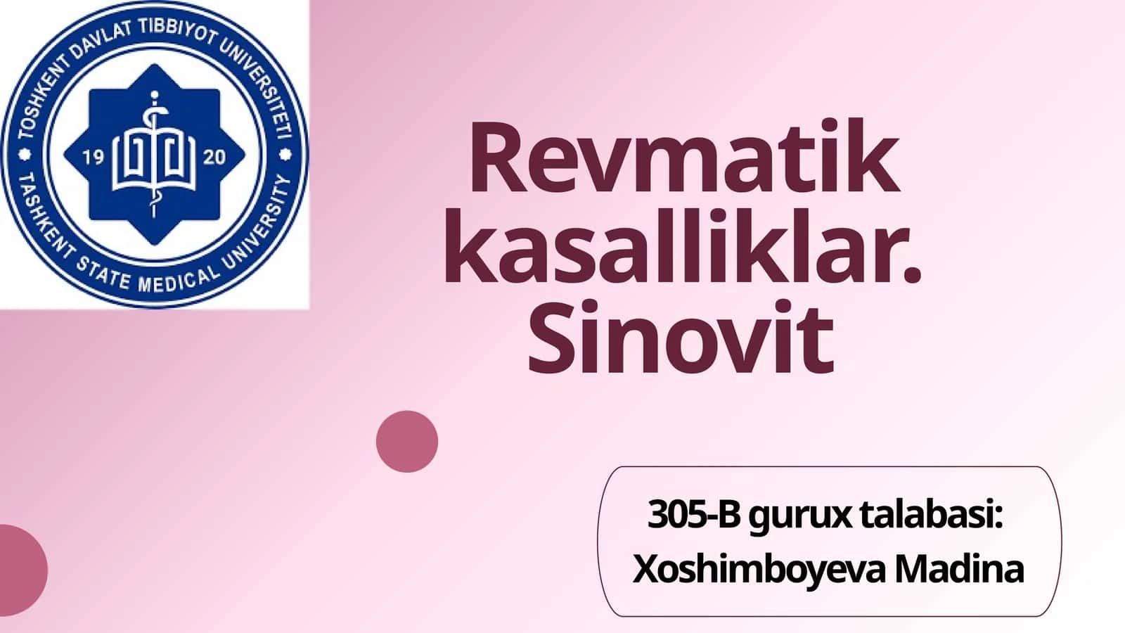 Revmatik kasalliklar. Sinovit