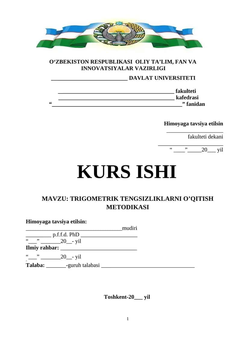 TRIGOMETRIK TENGSIZLIKLARNI O’QITISH METODIKASI