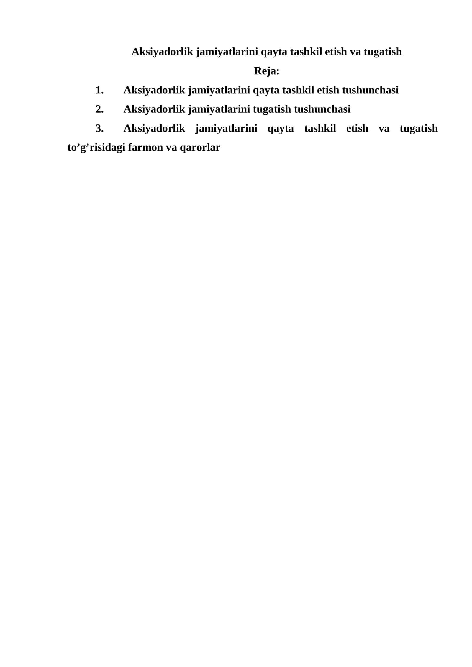Aksiyadorlik jamiyatlarini qayta tashkil etish va tugatish