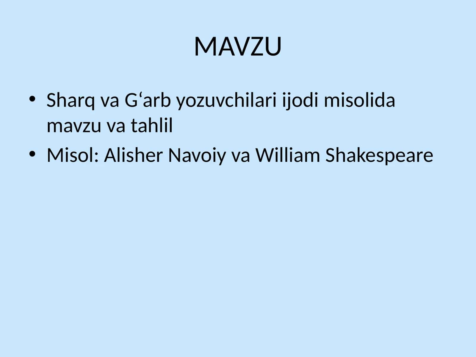 Sharq va G‘arb yozuvchilari ijodi misolida mavzu va tahlil