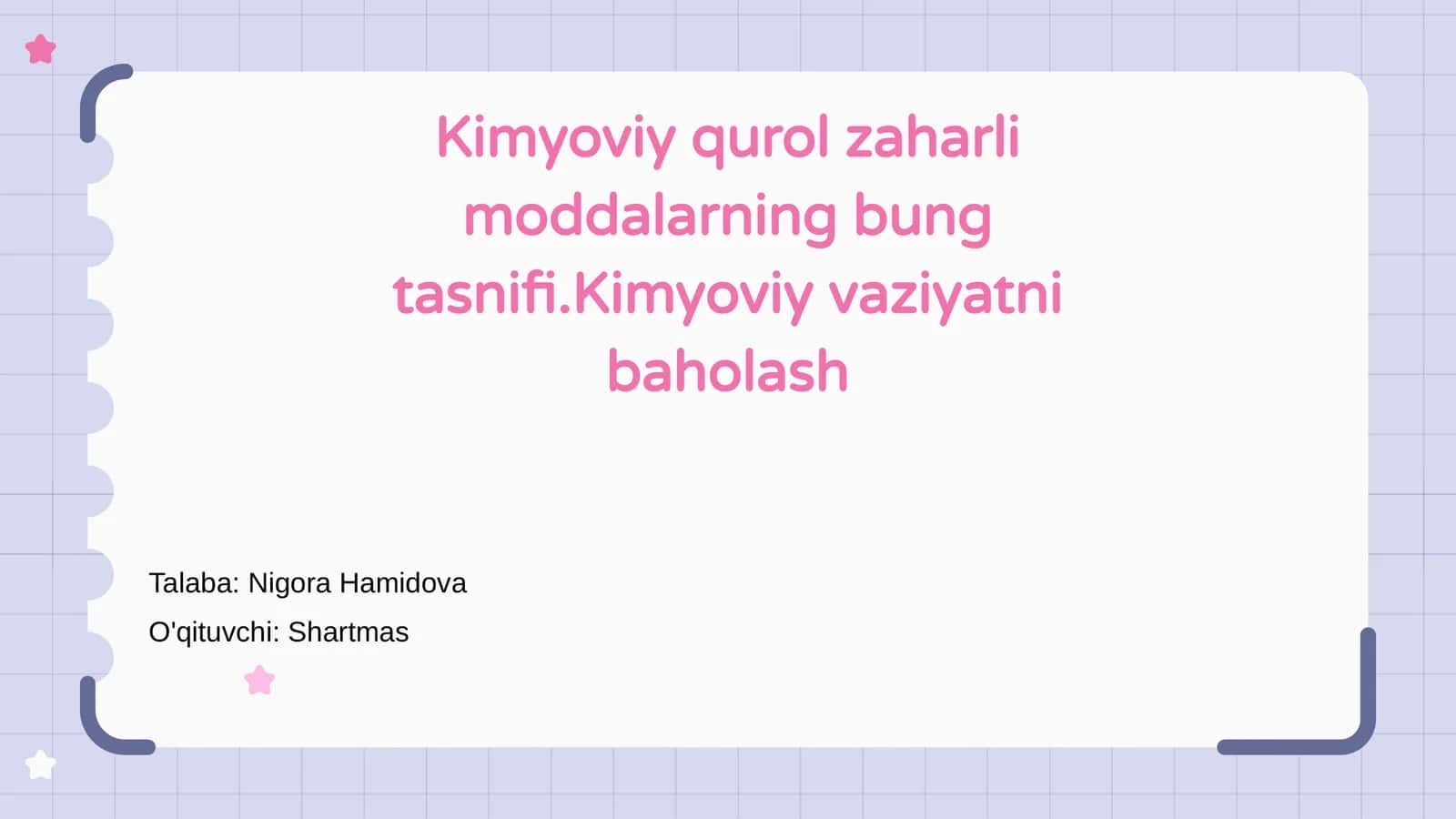 Kimyoviy qurol va zaharli moddalarning tasnifi va baholash