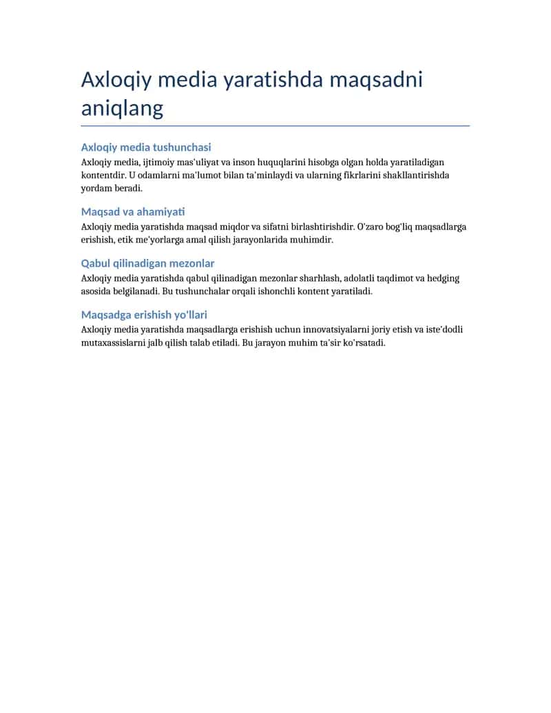 Axloqiy media yaratishda maqsadni aniqlang