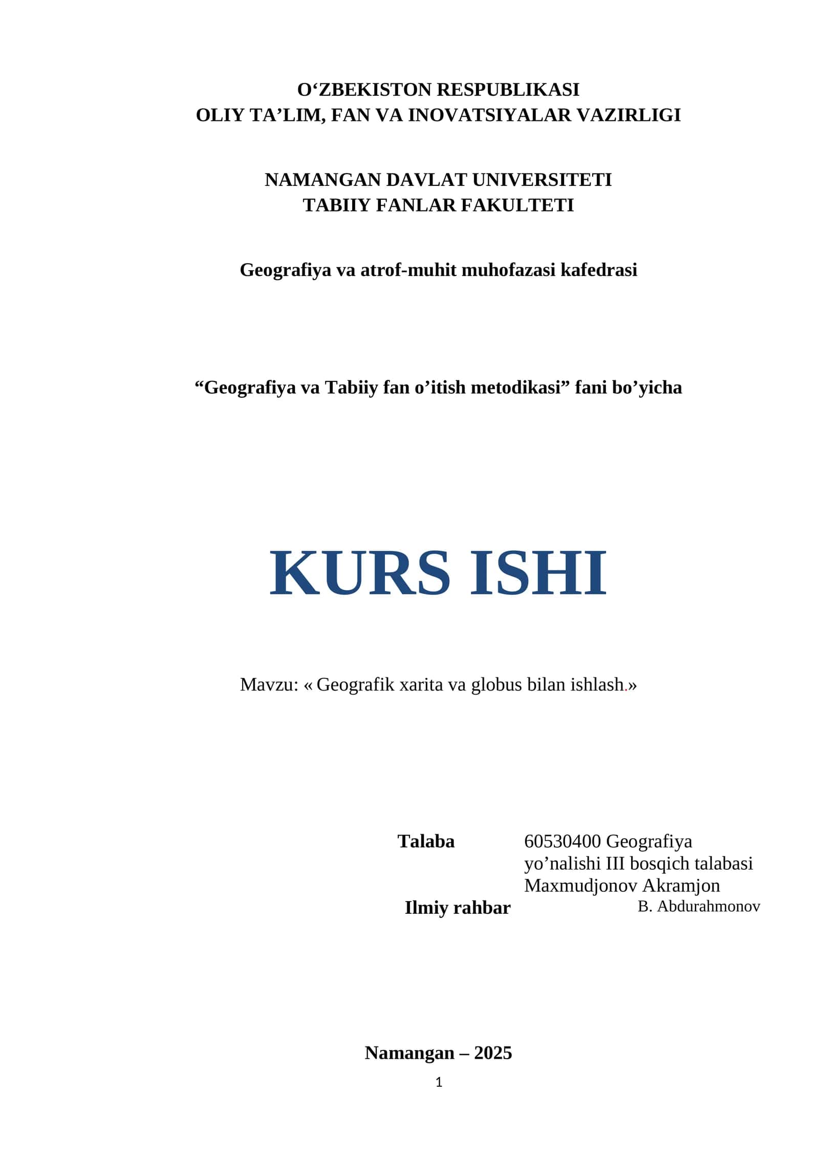 Geografik xarita va globus bilan ishlash