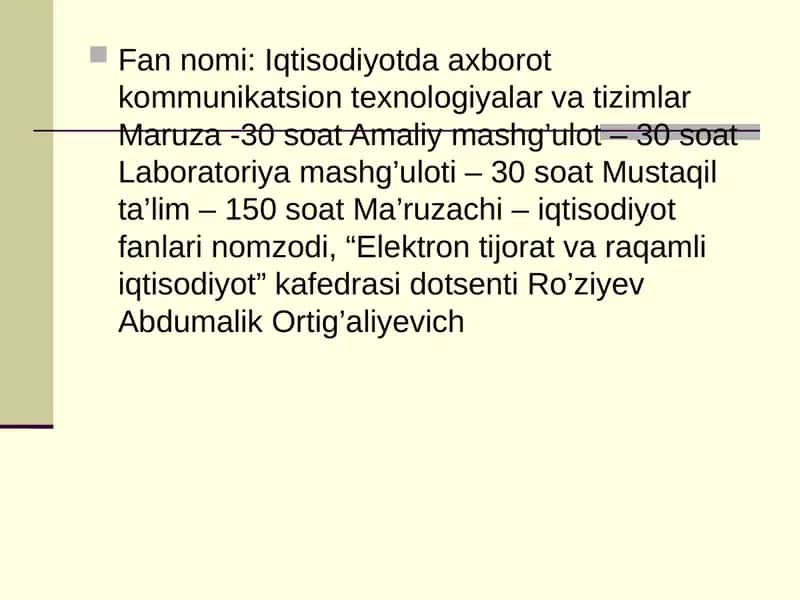 Iqtisodiyotda axborot kommunikatsion texnologiyalar va tizimlar