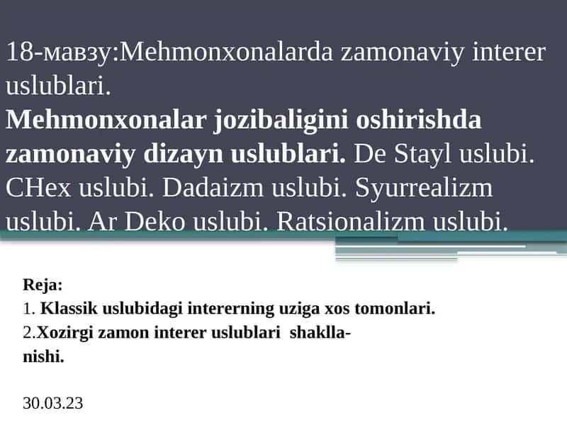 Mehmonxonalarda zamonaviy interer uslublari