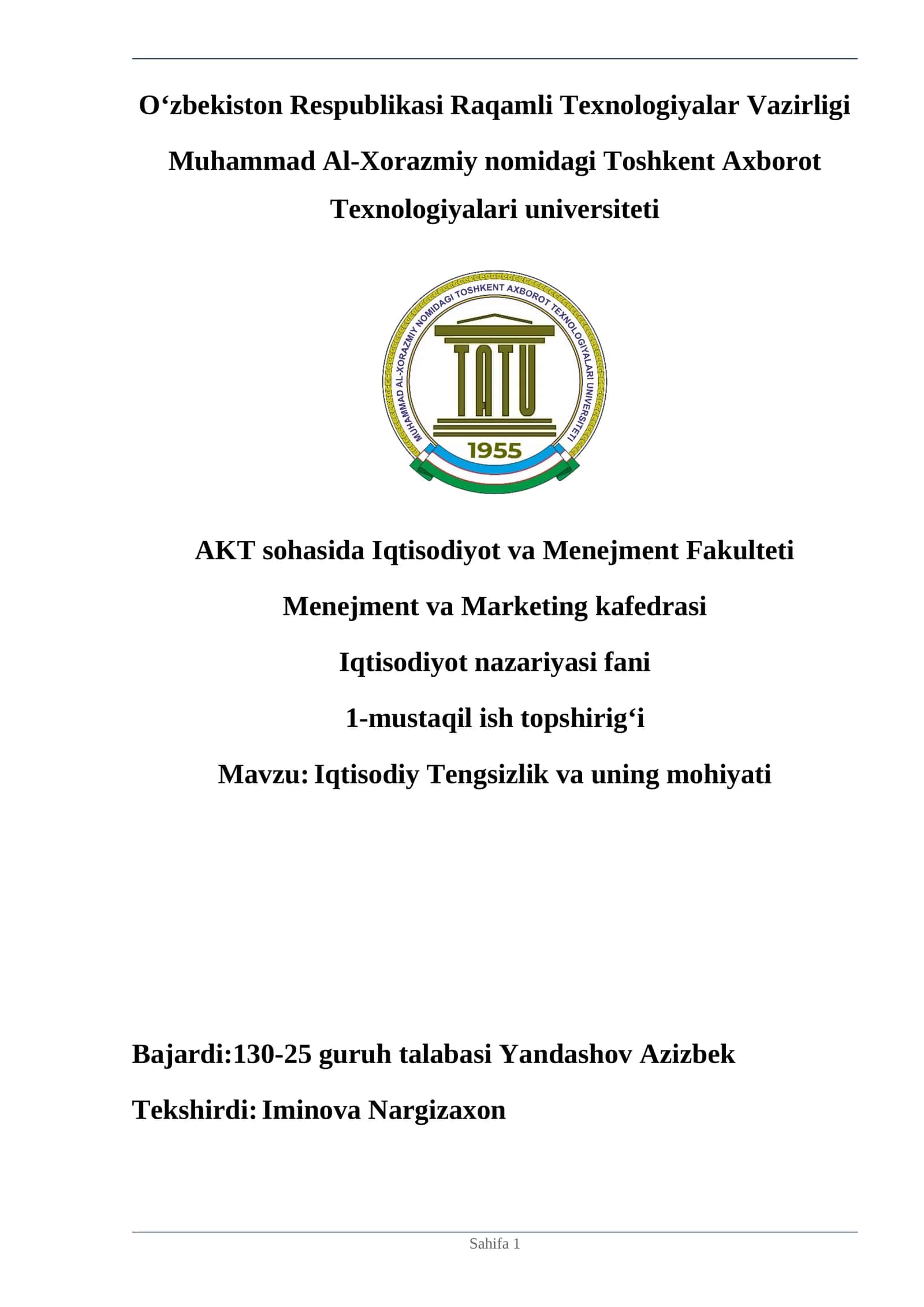 Muammolardan biri – iqtisodiy tengsizlik va uning mohiyati