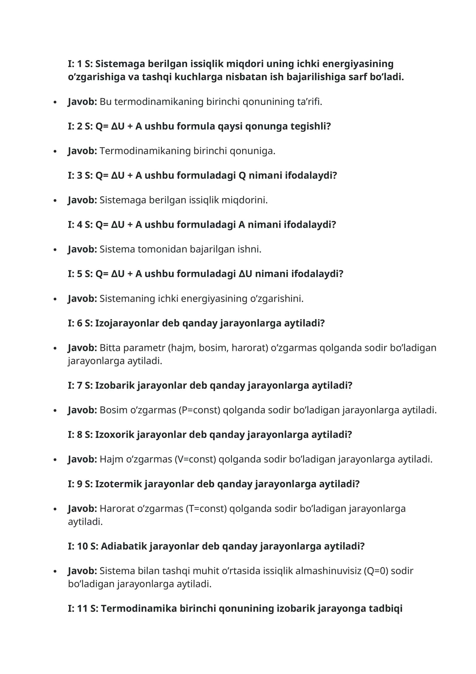 Termodinamikaning birinchi qonuni