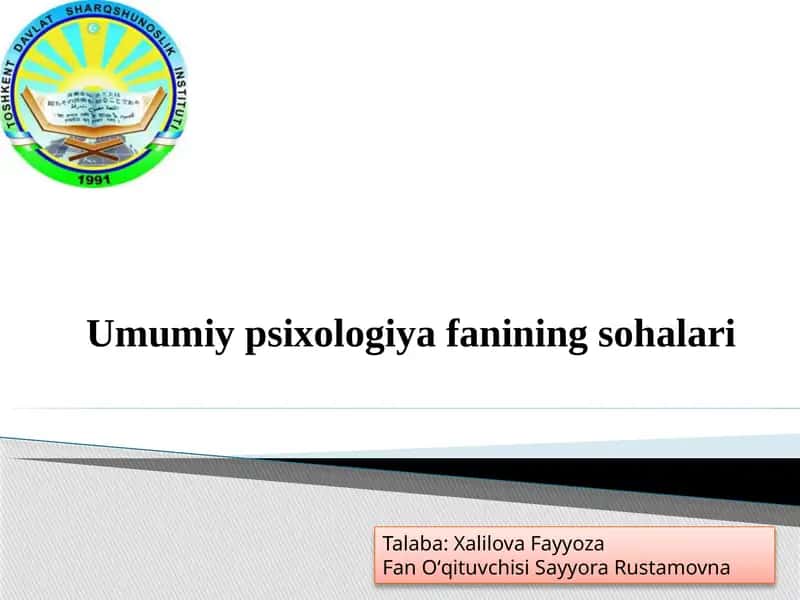 Umumiy psixologiya fanining sohalari