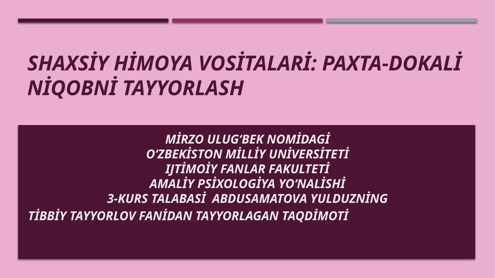 Shaxsiy himoya vositalari: Paxta-doka niqobini tayyorlash