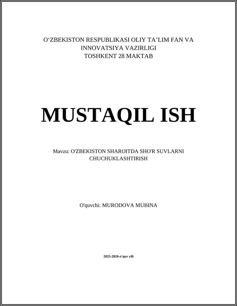 O'zbekiston sharoitida sho'r suvlarni chuchuklashtirish