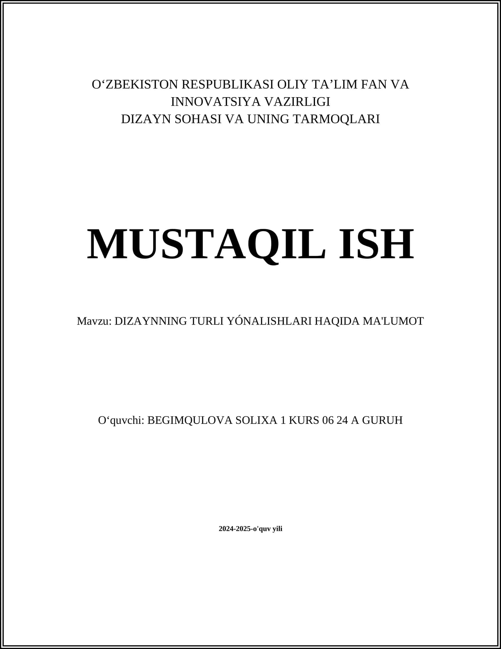 DIZAYNNING TURLI YÓNALISHLARI HAQIDA MA'LUMOT