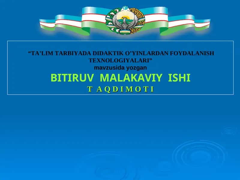 TA’LIM TARBIYADA DIDAKTIK O’YINLARDAN FOYDALANISH TEXNOLOGIYALARI