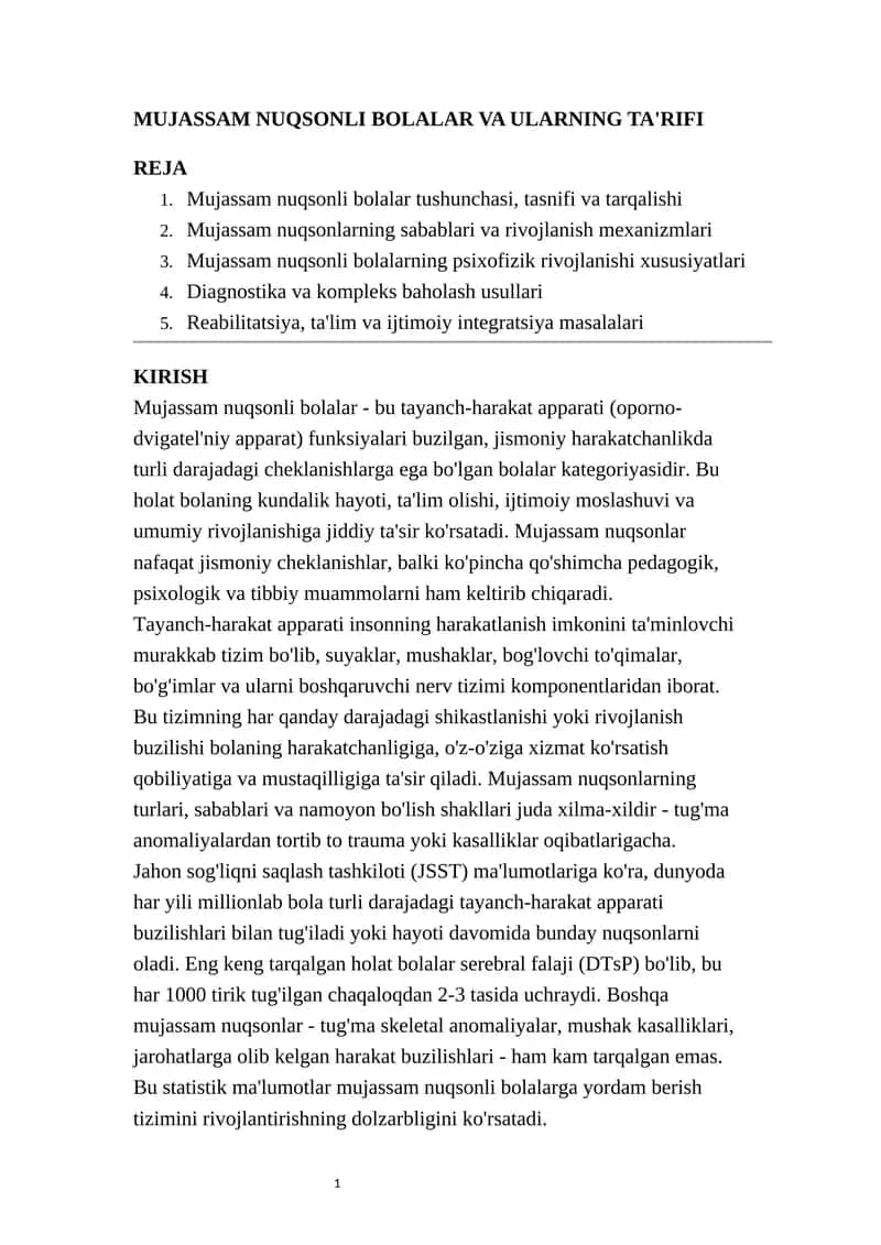 Mujassam Nuqsonli Bolalar va Ularning Ta'rifi