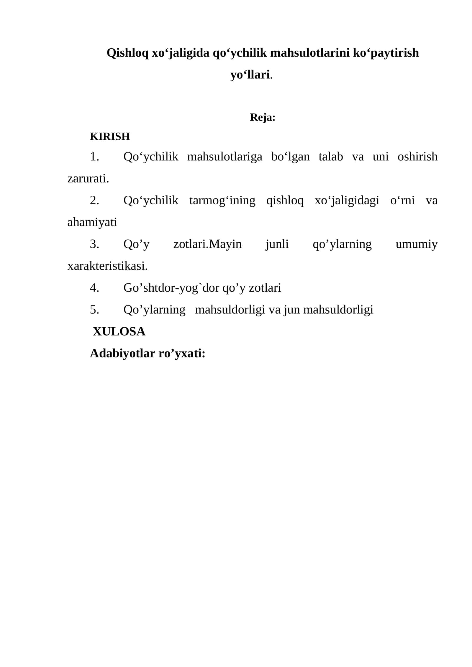 Qishloq xо‘jaligida qо‘ychilik mahsulotlarini kо‘paytirish yо‘llari