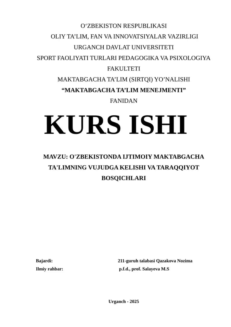 MAKTABGACHA TA’LIM MENEJMENTI