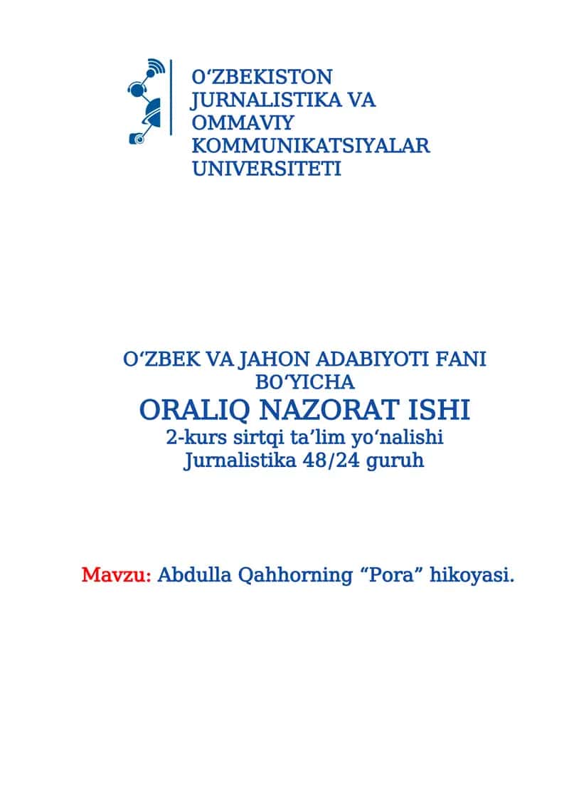 Abdulla Qahhorning “Pora” hikoyasi