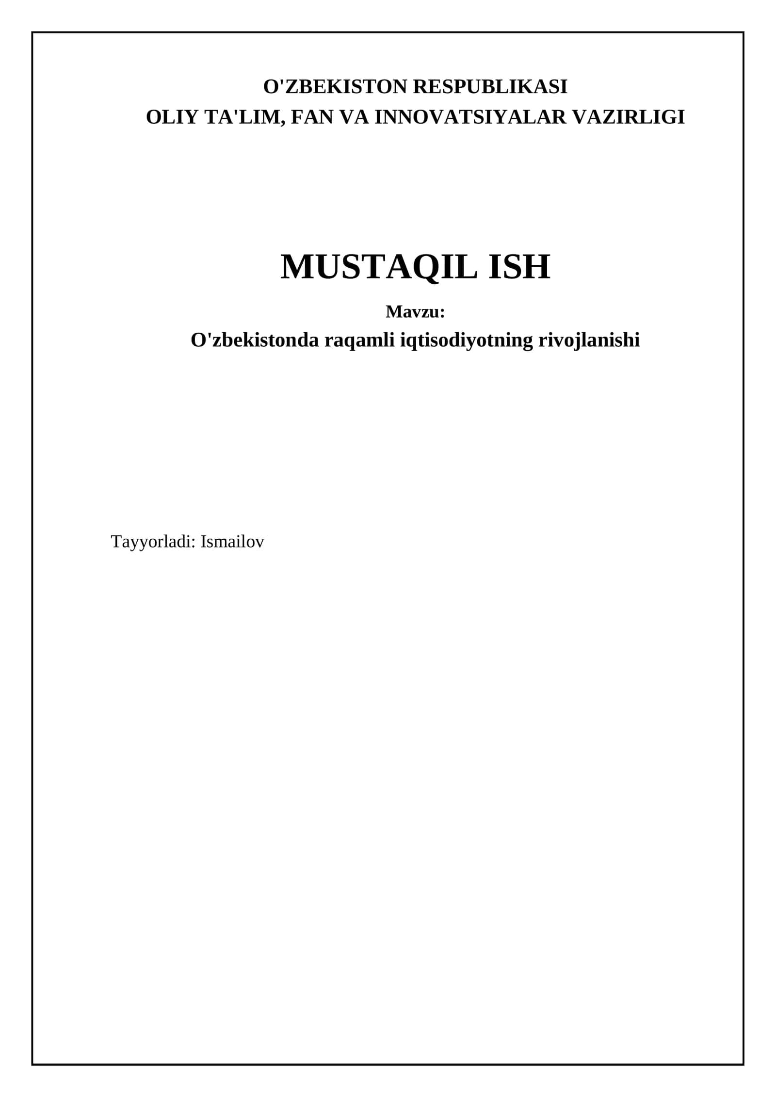 O'zbekistonda raqamli iqtisodiyotning rivojlanishi