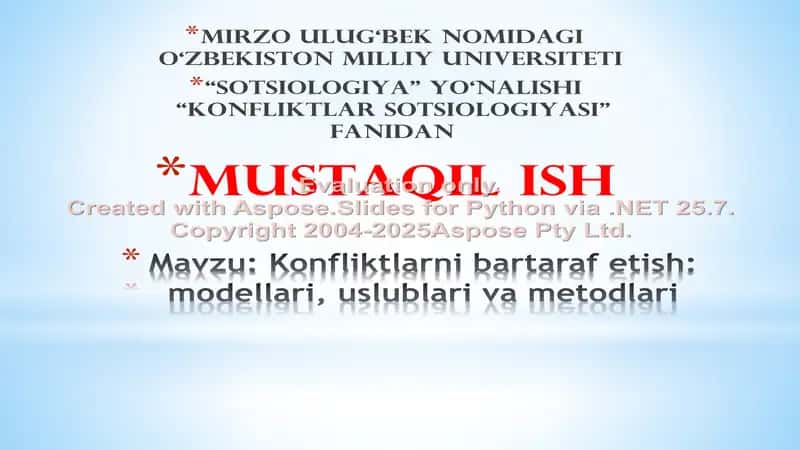 Konfliktlarni bartaraf etish: modellari, uslublari va metodlari