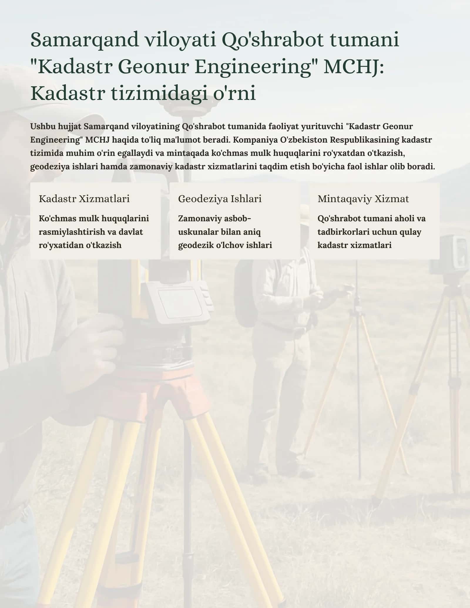 Kadastr tizimidagi o'rni