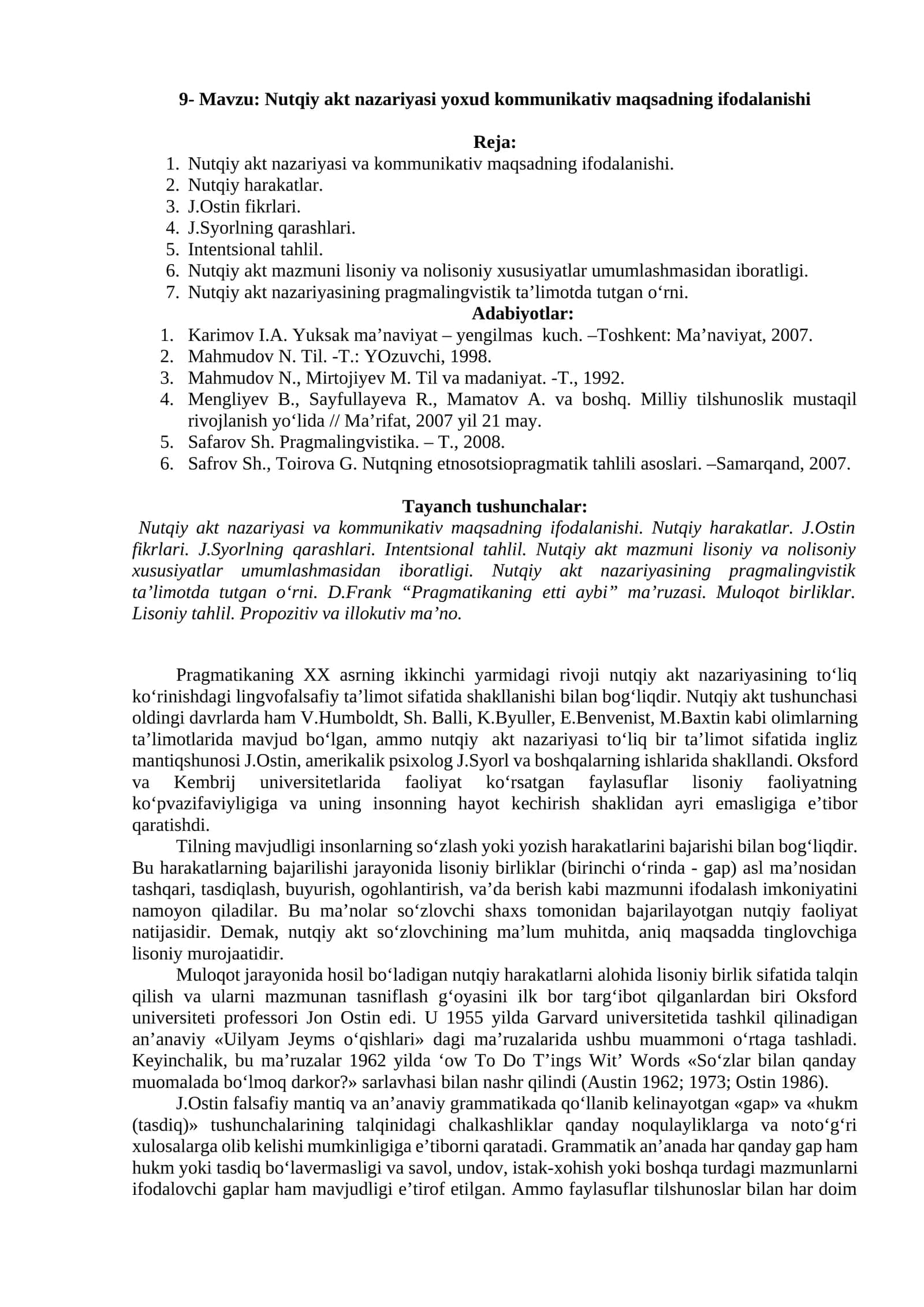 Nutqiy akt nazariyasi yoхud kommunikativ maqsadning ifodalanishi