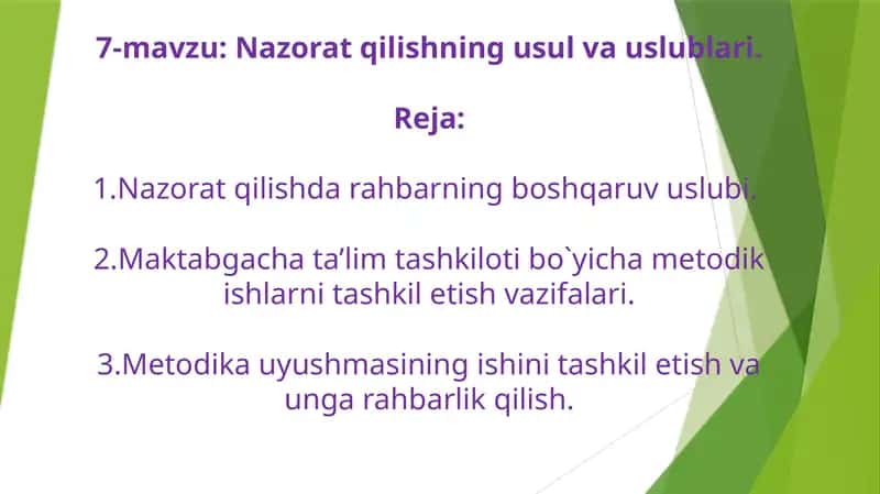 Nazorat qilishning usul va uslublari