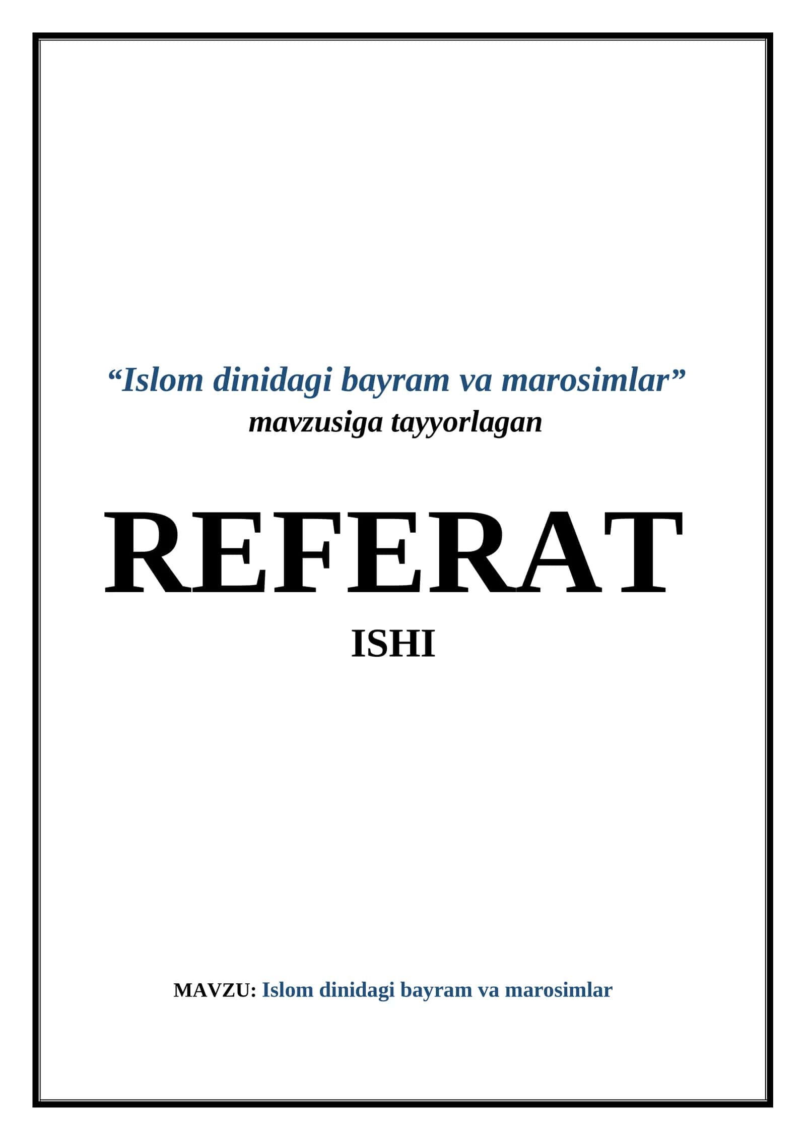 Islom dinidagi bayram va marosimlar