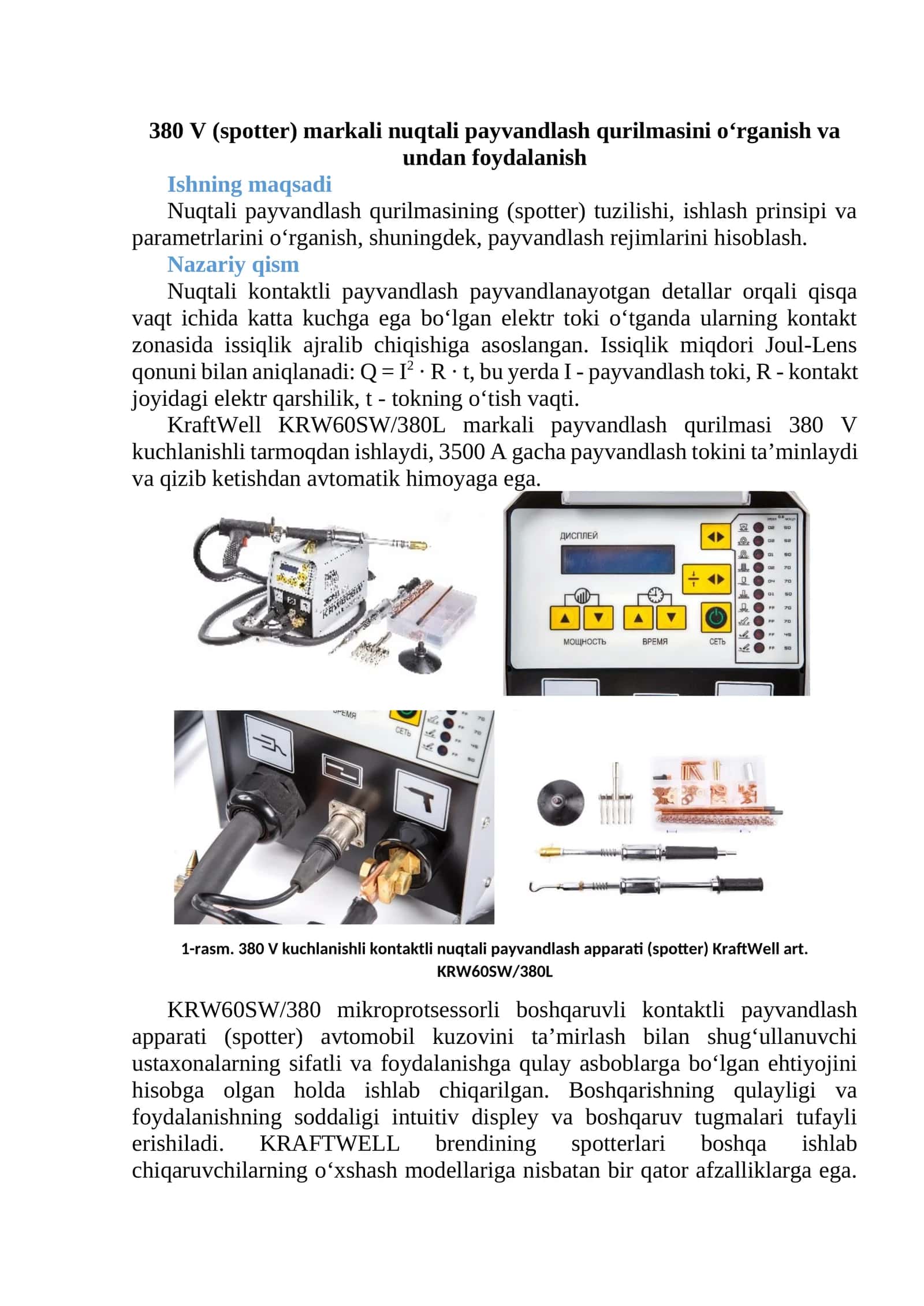 KraftWell KRW60SW/380L payvandlash qurilmasi