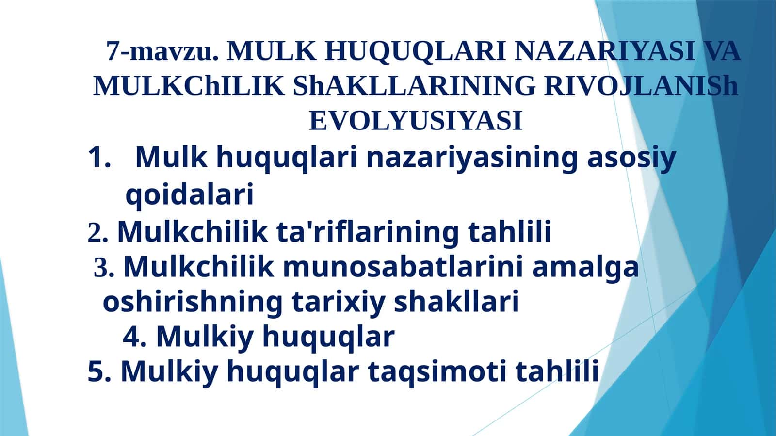 MULKHUQUQLARINAZARIYASI VA MULKCHILIK SHAKLLARINING RIVOJLANISH EVOLYUSIYASI
