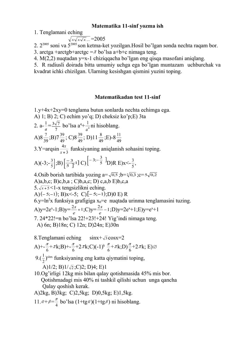 Matematikadan Olimpiada savollari