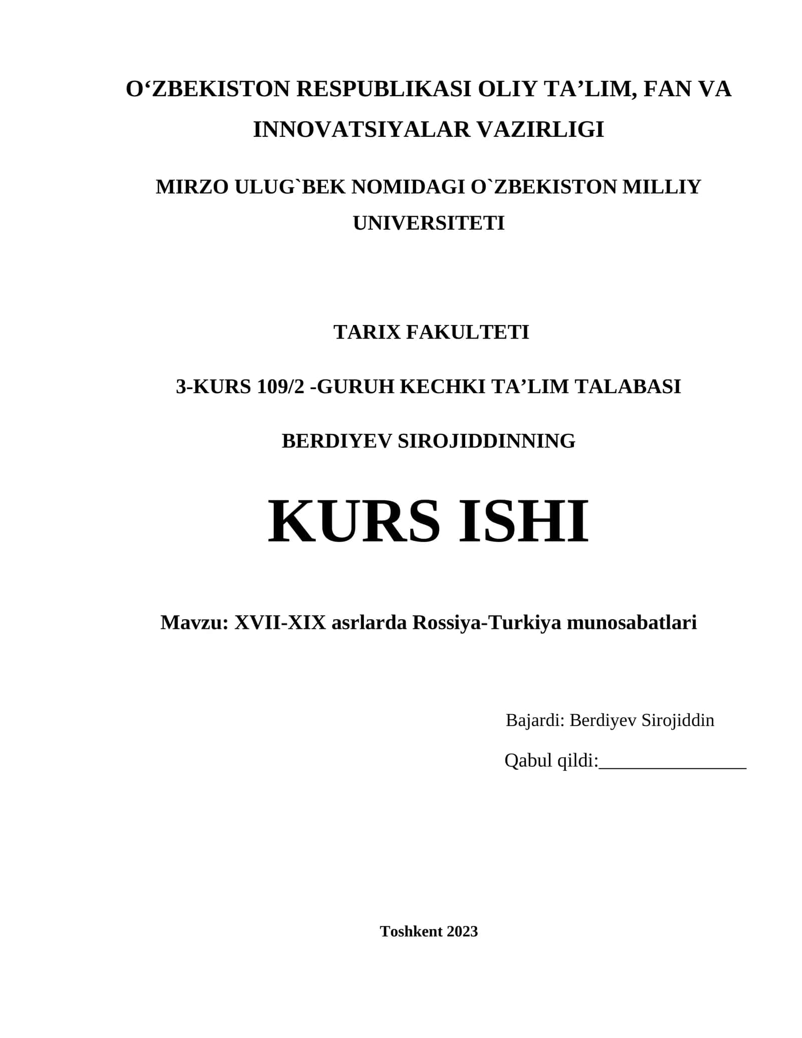 XVII-XIX asrlarda Rossiya-Turkiya munosabatlari