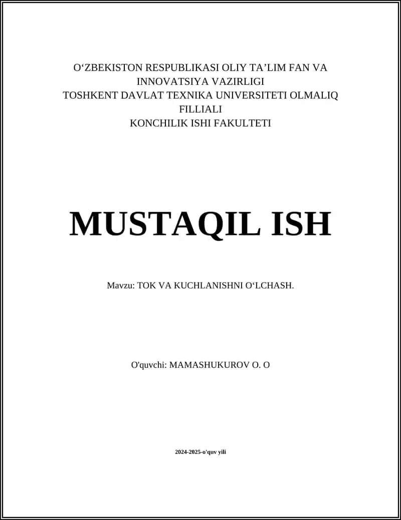 TOK VA KUCHLANISHNI OʻLCHASH