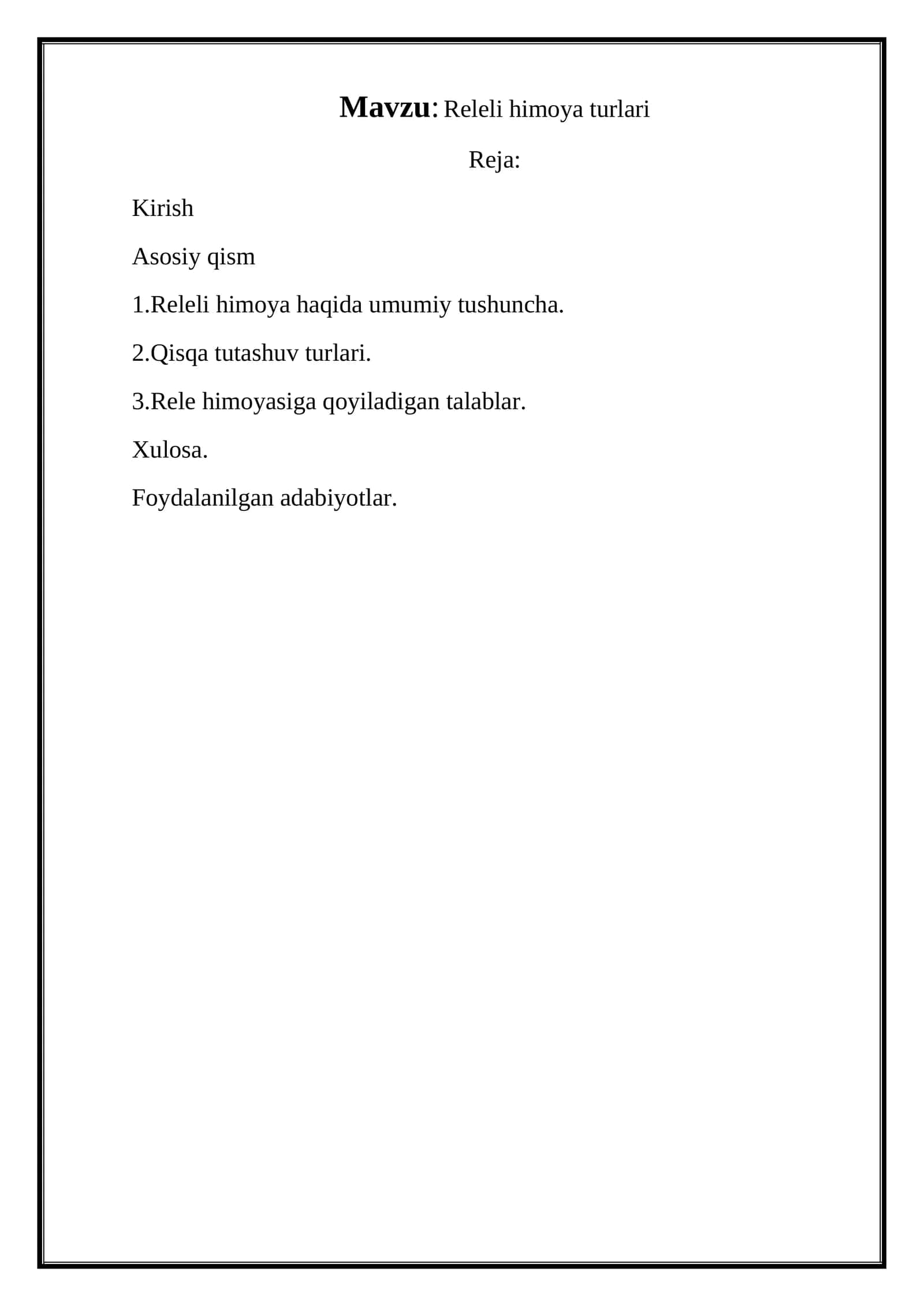 Releli himoya turlari