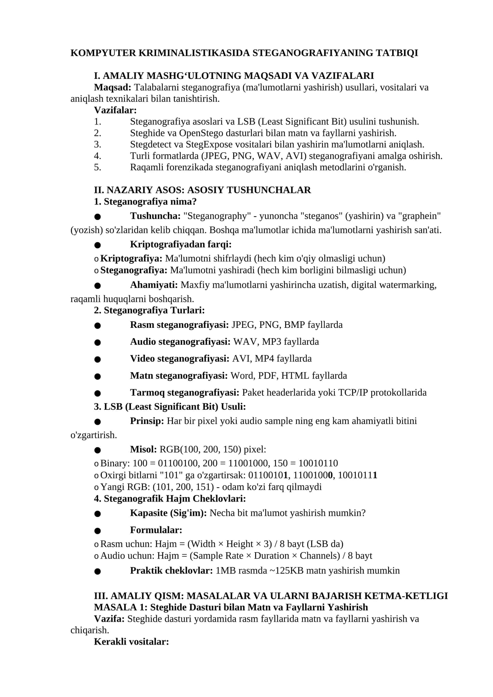 KOMPYUTER KRIMINALISTIKASIDA STEGANOGRAFIYANING TATBIQI