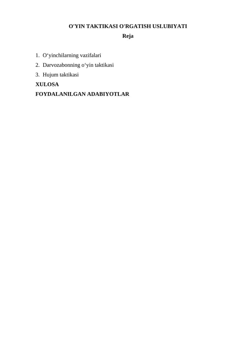 O'YIN TAKTIKASI O'RGATISH USLUBIYATI