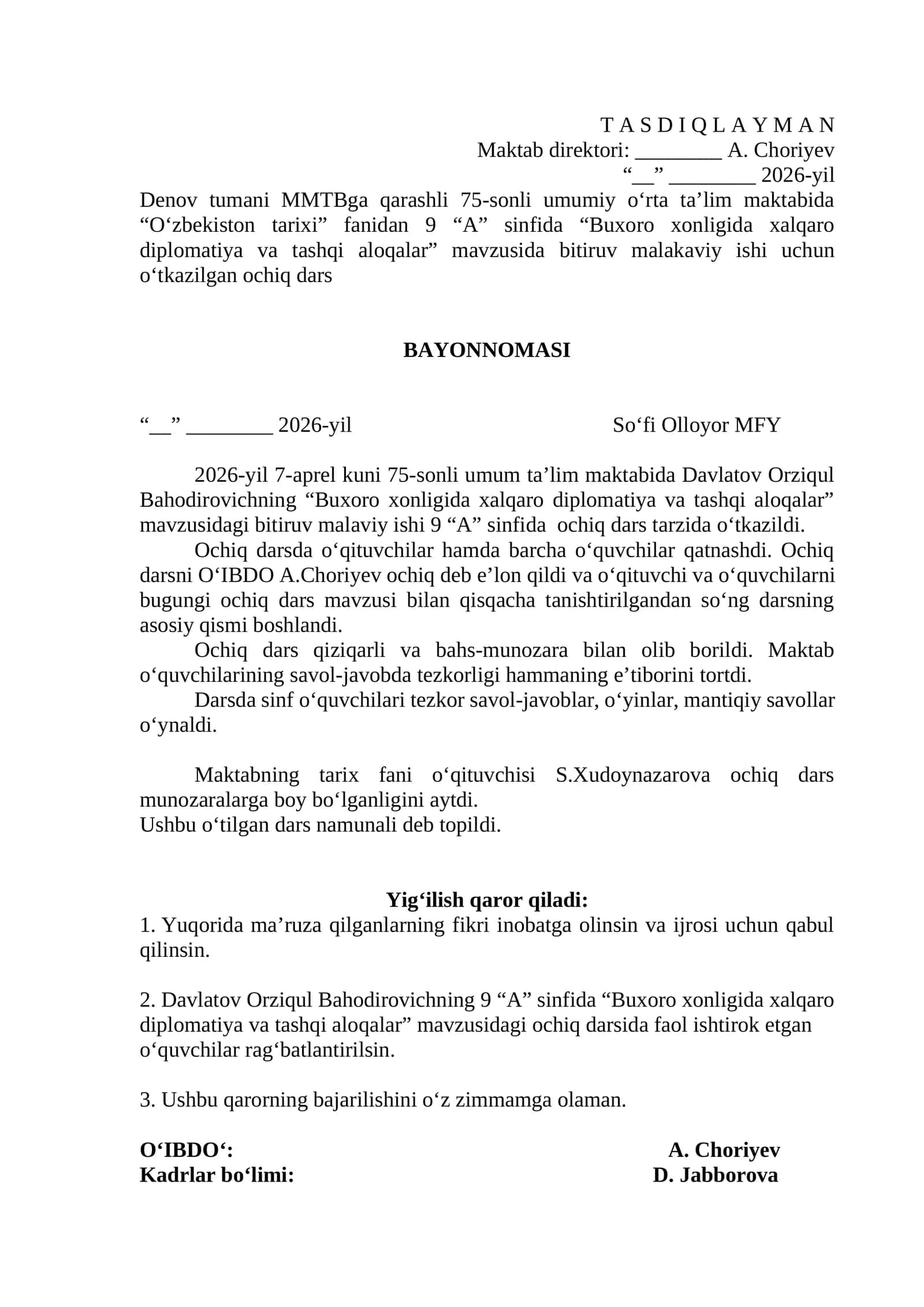 Buxoro xonligida xalqaro diplomatiya va tashqi aloqalar