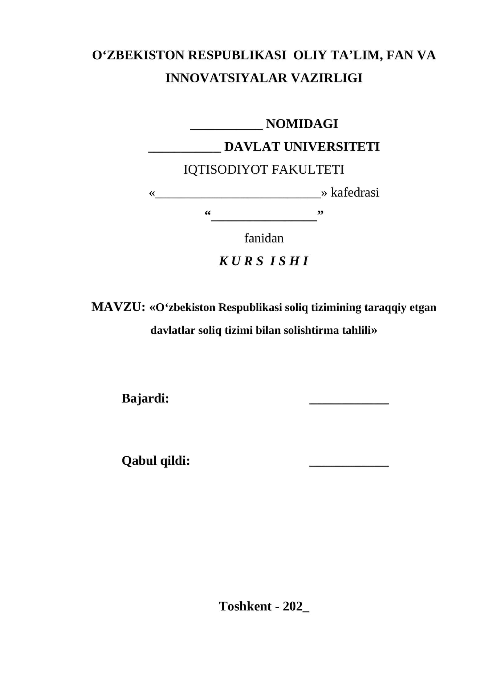 O‘zbekiston Respublikasi soliq tizimining taraqqiy etgan davlatlar soliq tizimi bilan solishtirma tahlili