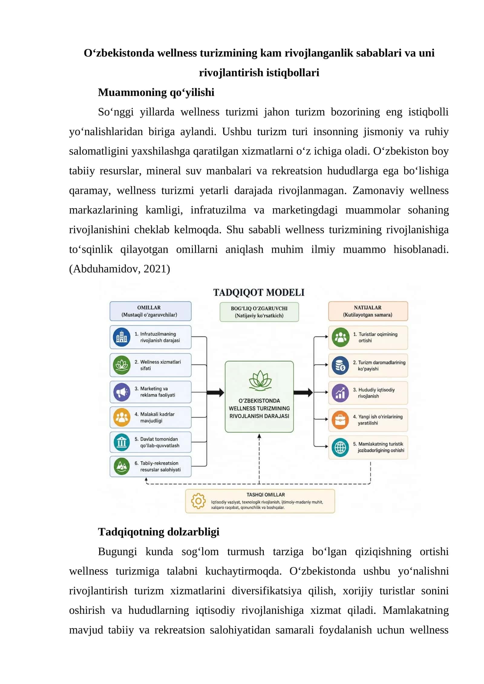 O‘zbekistonda wellness turizmining kam rivojlanganlik sabablari va uni rivojlantirish istiqbollari