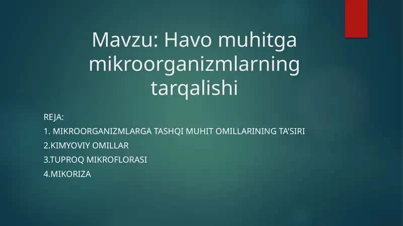Havo muhitga mikroorganizmlarning tarqalishi