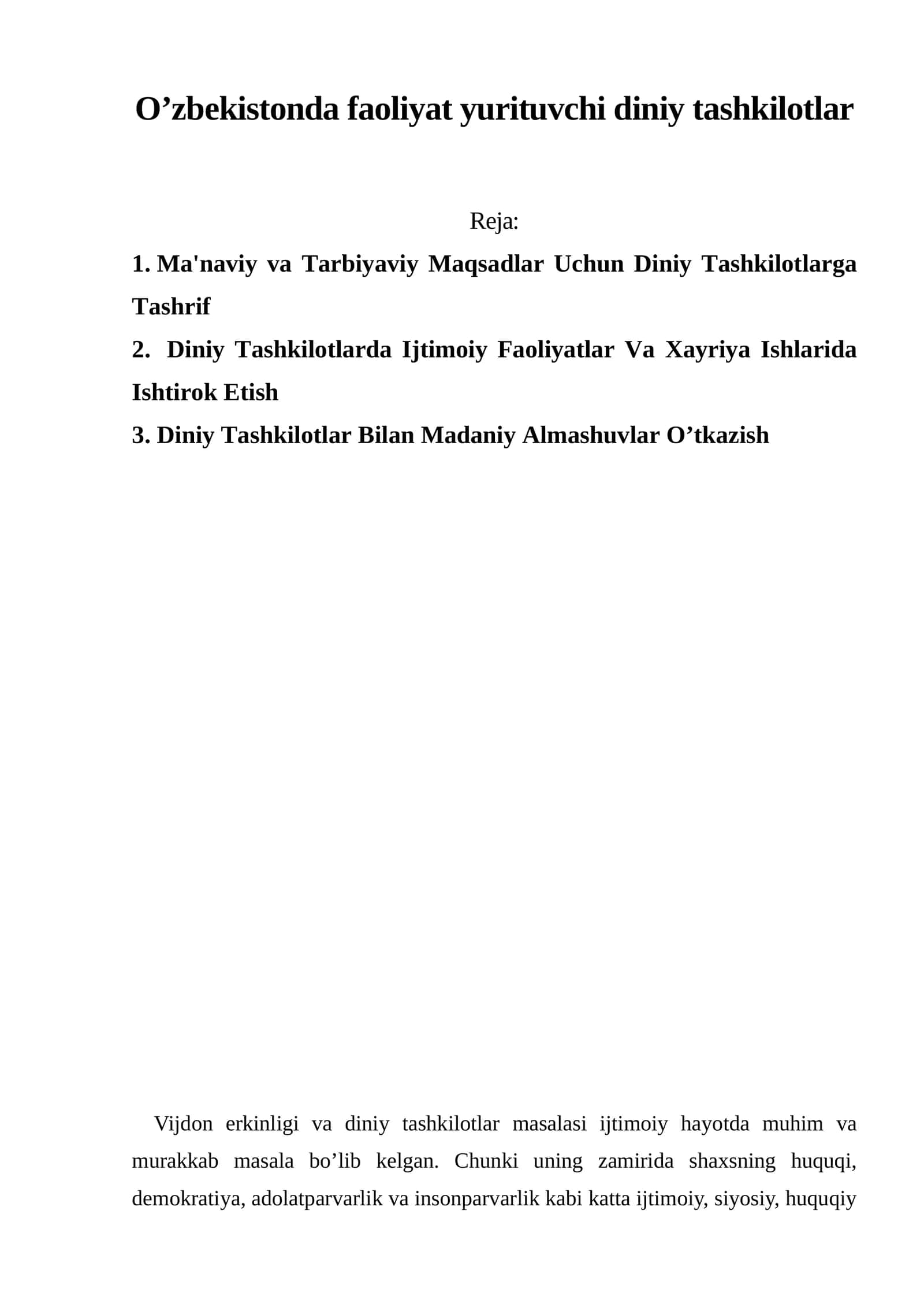 O’zbekistonda faoliyat yurituvchi diniy tashkilotlar