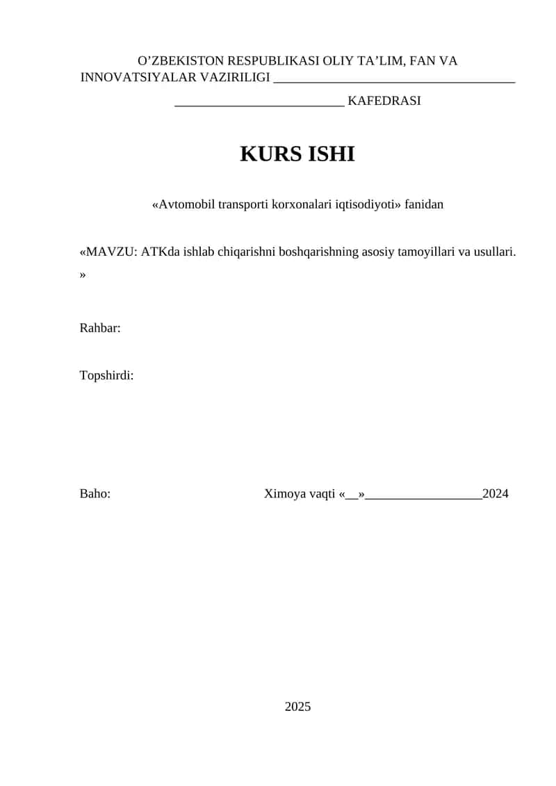 ATKda ishlab chiqarishni boshqarishning asosiy tamoyillari va usullari.