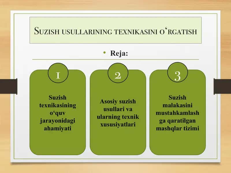 Suzish usullarining texnikasini o‘rgatish
