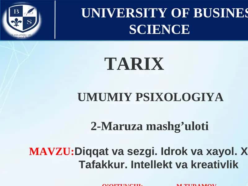 Diqqat va sezgi. Idrok va xayol.Xotira.Tafakkur. Intellekt va kreativlik