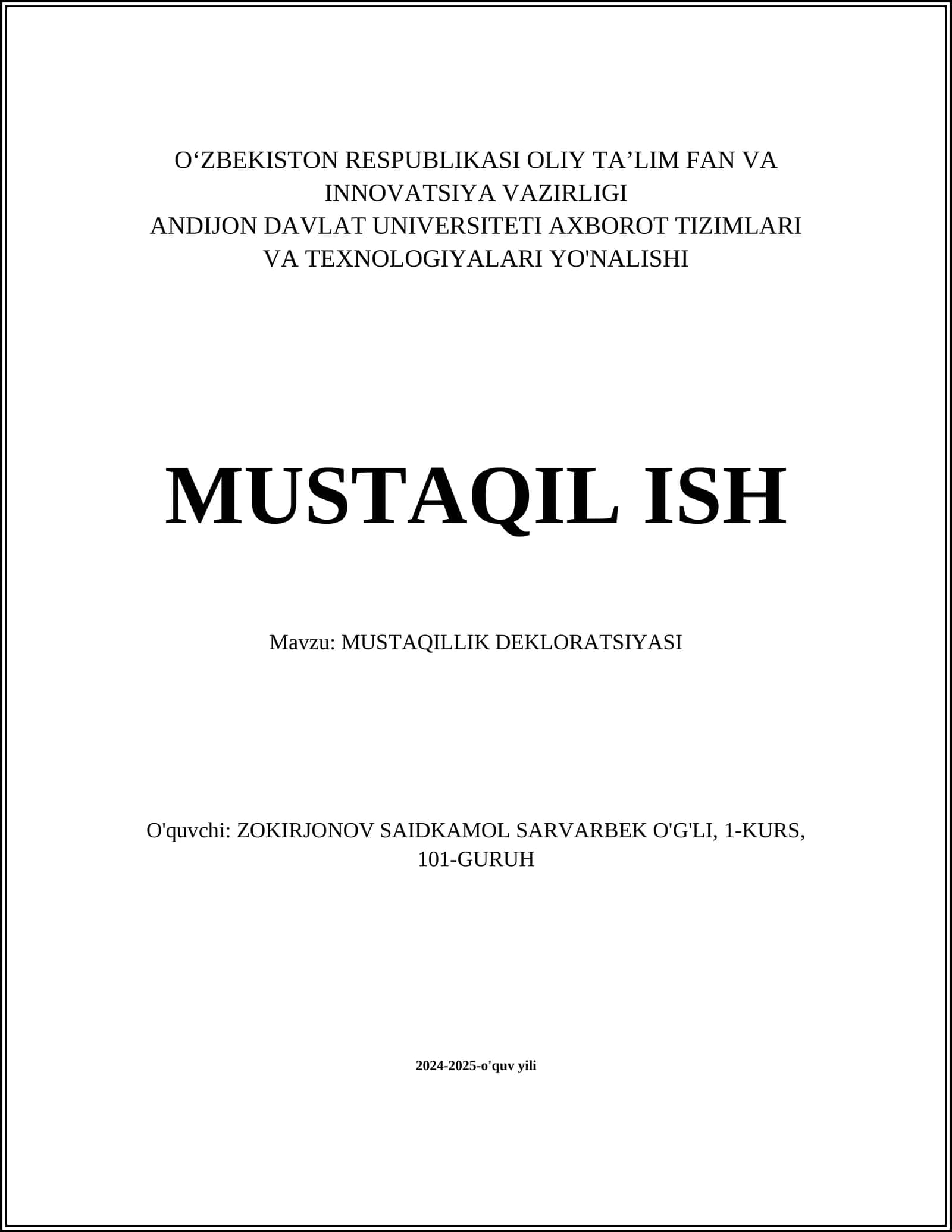 MUSTAQILLIK DEKLORATSIYASI