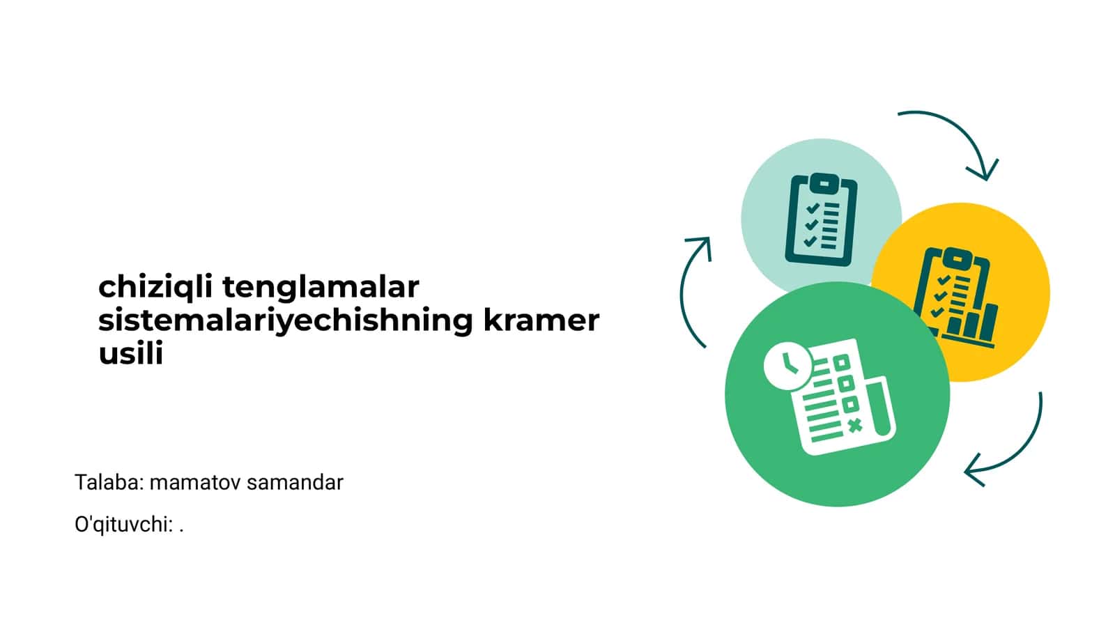 Chiziqli Tenglamalar Sistemalariyechishning Kramer Usili