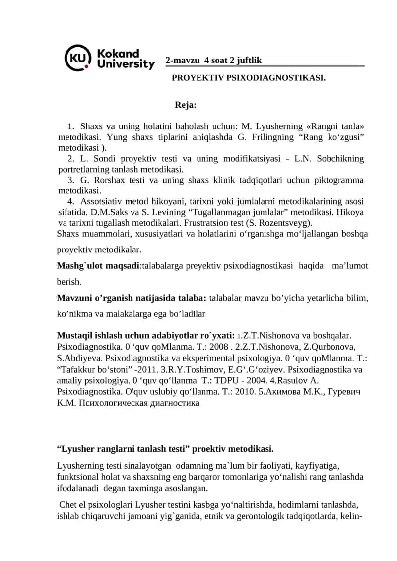 PROYEKTIV PSIXODIAGNOSTIKASI