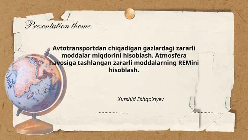 Avtotransportdan chiqadigan gazlardagi zararli moddalar miqdorini hisoblash