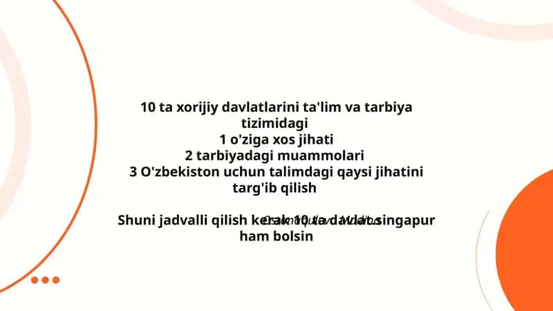 10 ta xorijiy davlatlarini ta'lim va tarbiya tizimidagi