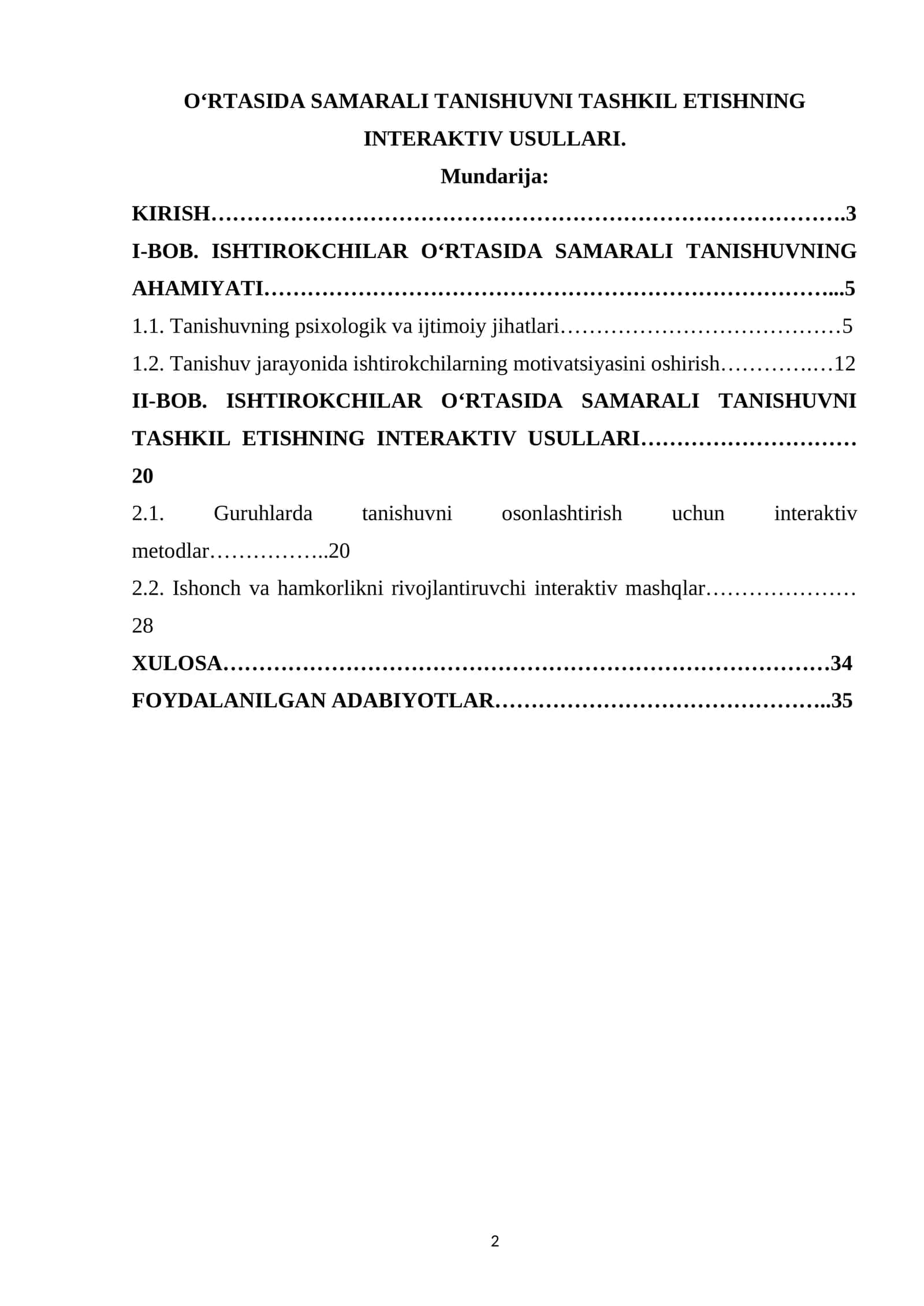O‘RTASIDA SAMARALI TANISHUVNI TASHKIL ETISHNING INTERAKTIV USULLARI